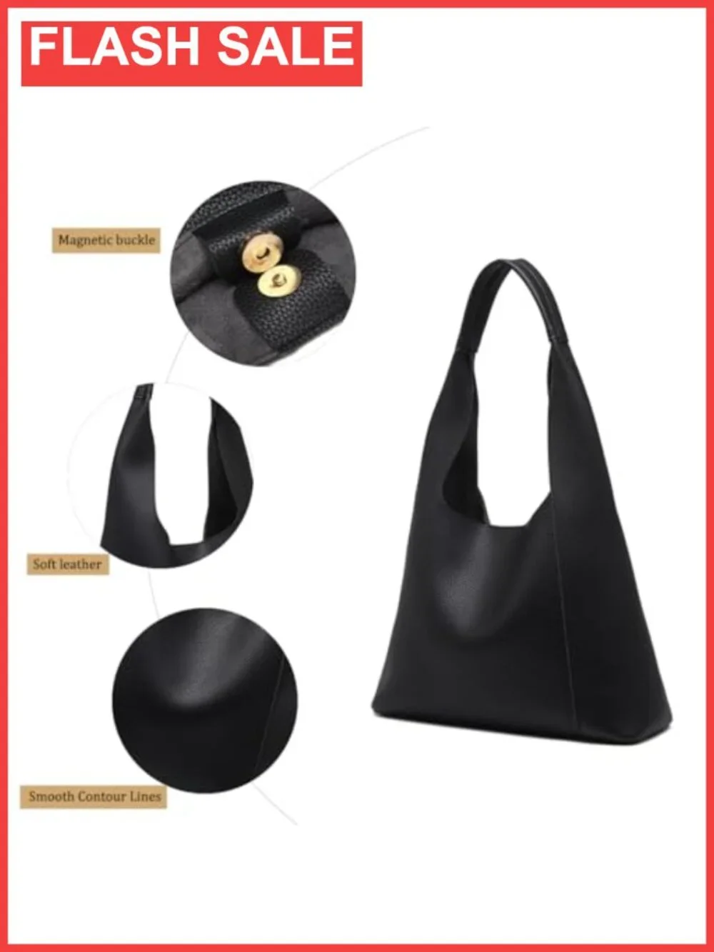 Slouchy Hobo Tote Bag Retro PU Leather Shoulder Handbag Large 2pc